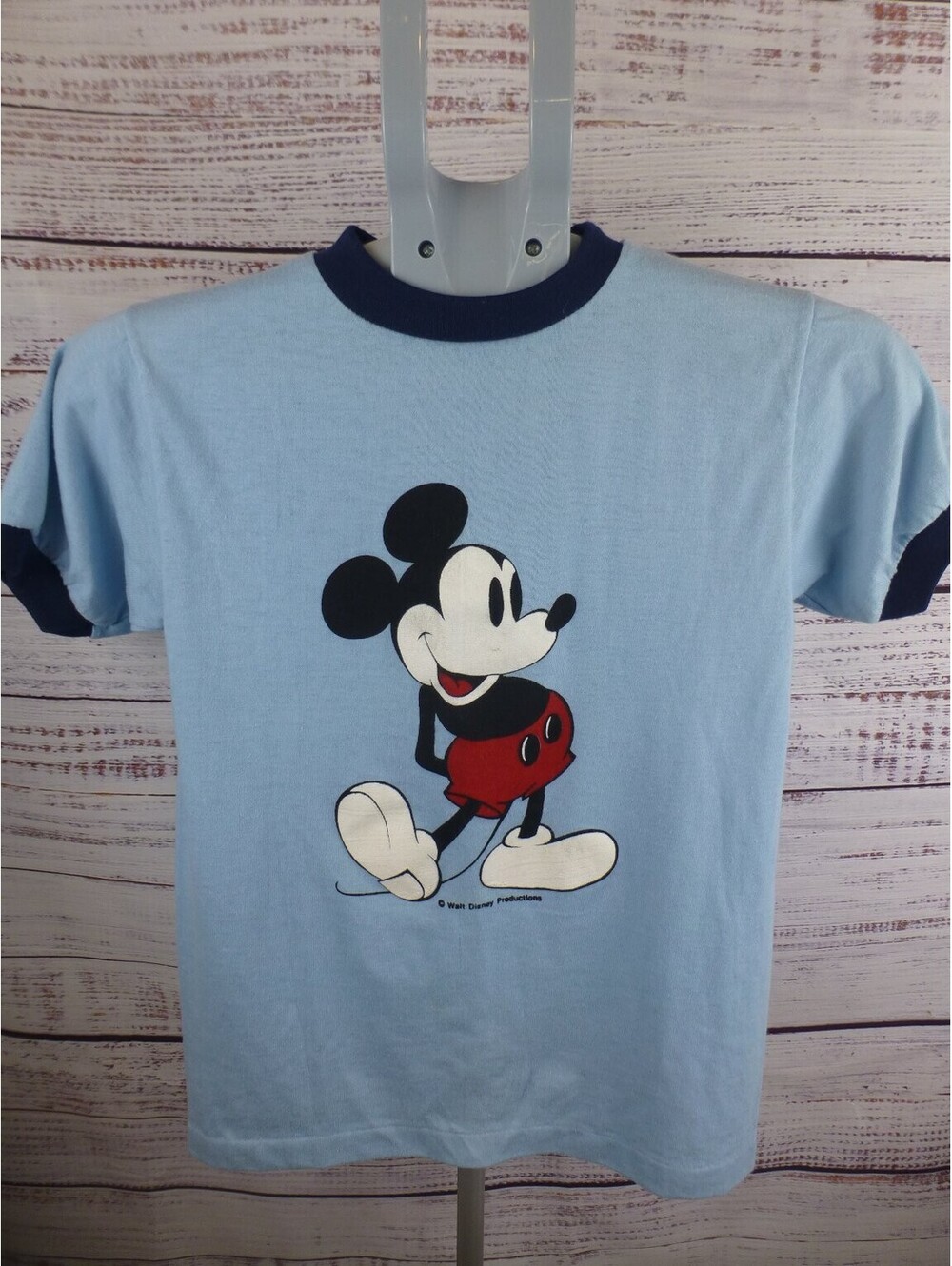 Vintage Disney Mickey Mouse Ringer T-Shirt Youth Kids Blue Walt Disney - J5A
